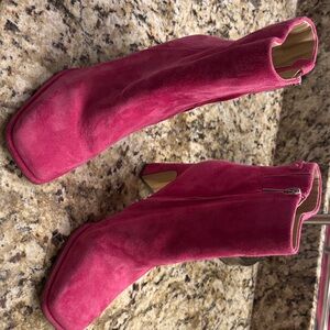 Sam Edelman Hot Pink Suede Square-Toe Block Heel Booties
